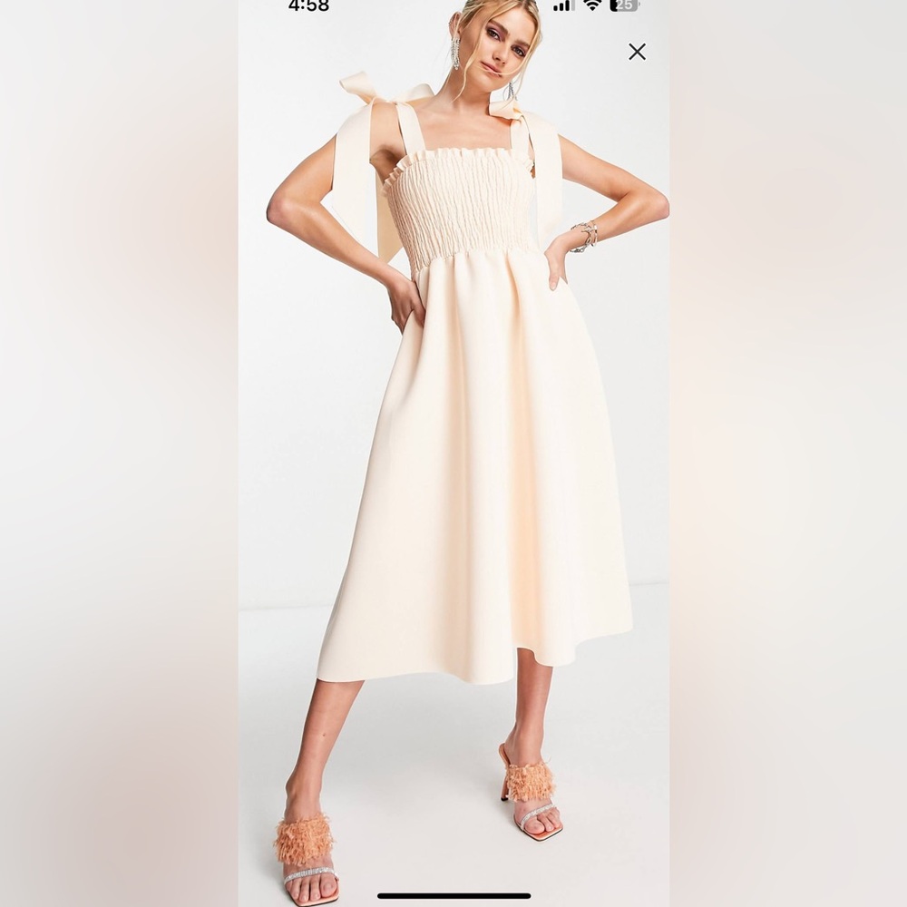 ASOS DESIGN shirred bunny tie prom midi dress